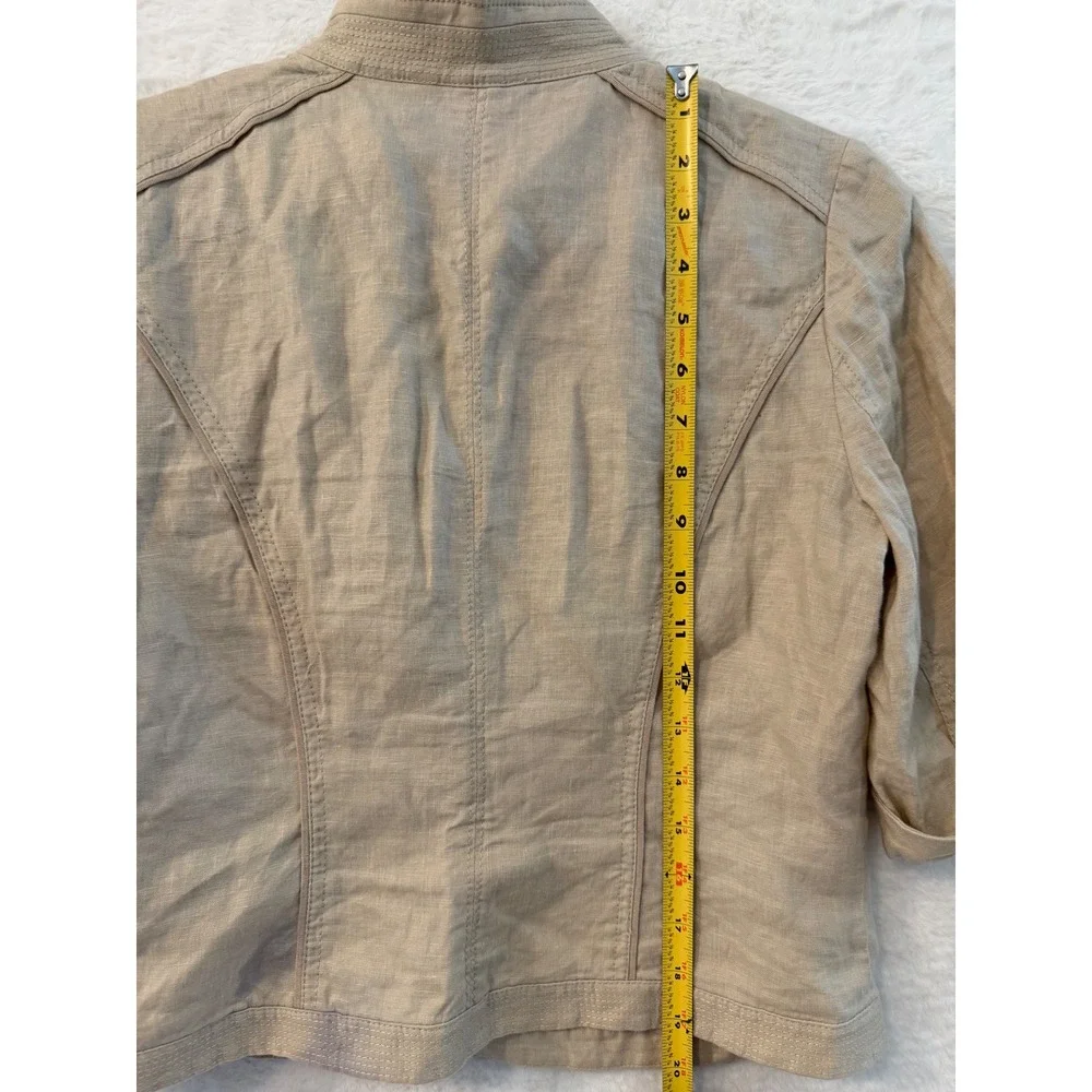 White House Black Market Linen Jacket Womens 6 Tan Lace Up Blazer 3/4 Sleeve